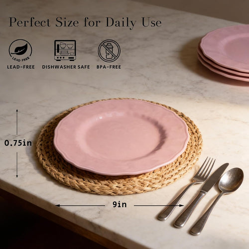 DISHFRONT 9-Inch Melamine Plates Set of 4 – Durable Lightweight Dinner Plates for Everyday Dining, Indoor & Outdoor Use