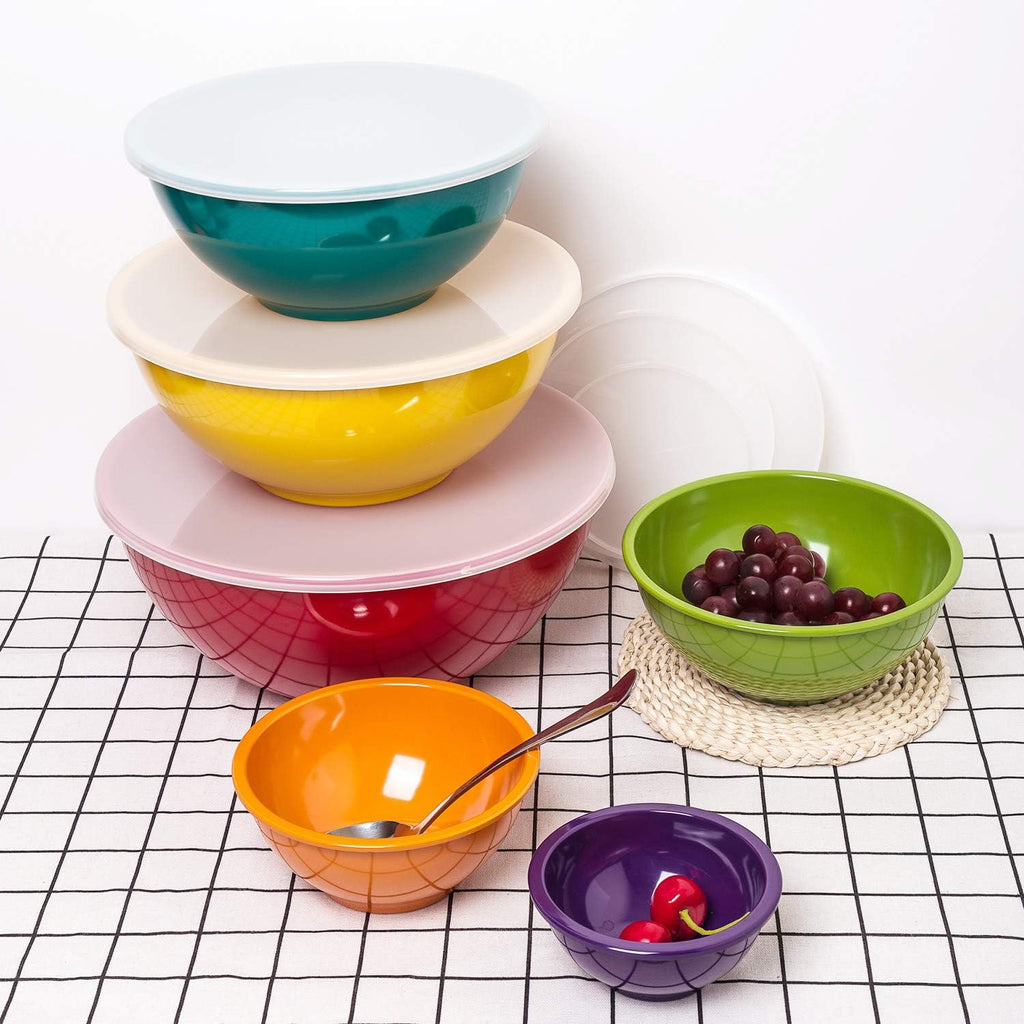 Melamine Mixing Bowls with Lids 12-Piece Set | 6 Bowls & 6 Lids | DISHFRONT