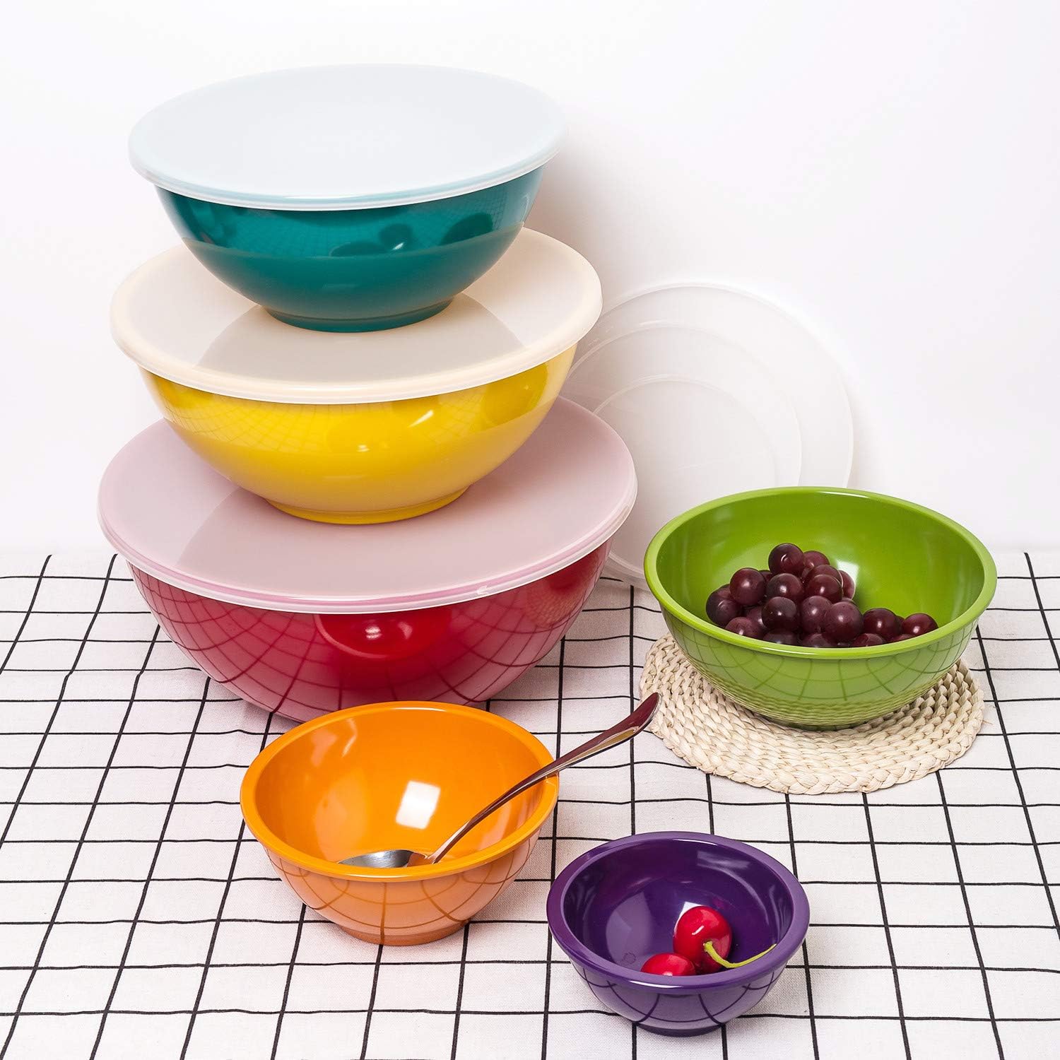 Melamine Mixing Bowls with Lids 12-Piece Set | 6 Bowls & 6 Lids | DISHFRONT