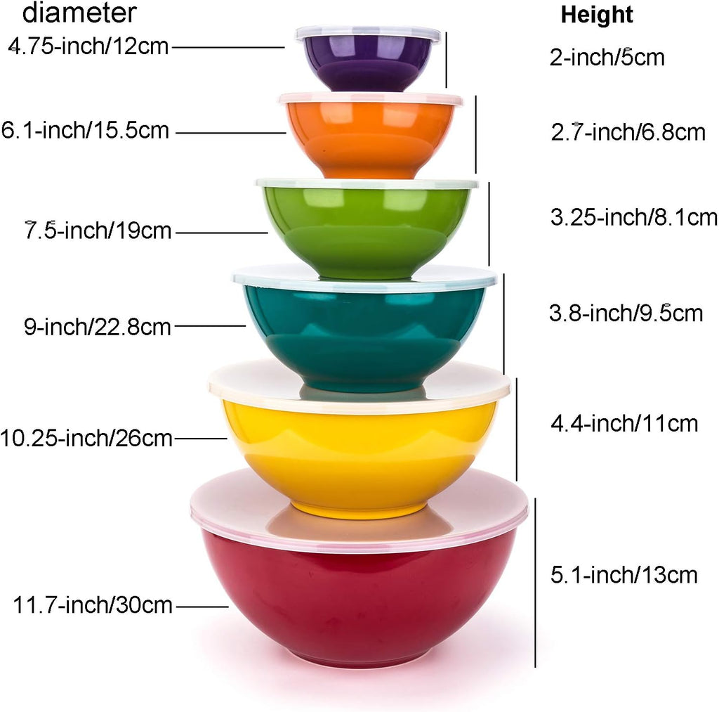 Melamine Mixing Bowls with Lids 12-Piece Set | 6 Bowls & 6 Lids | DISHFRONT