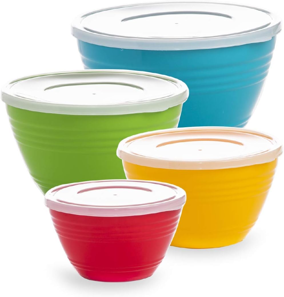 DISHFRONT Mixing Bowl Set with Lids – Nesting Plastic Bowls with Seal-Tight Leak-Proof Lids for Mixing, Serving & Food Storage