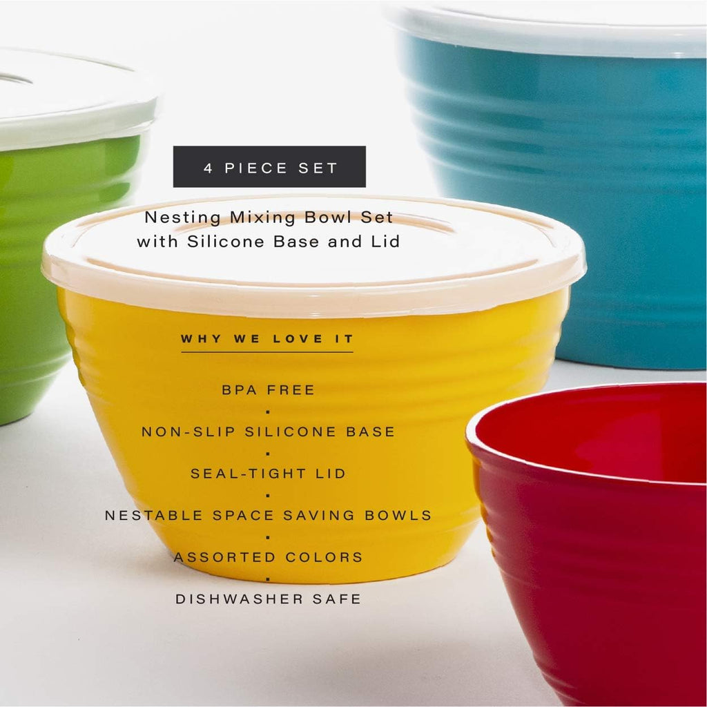 DISHFRONT Mixing Bowl Set with Lids – Nesting Plastic Bowls with Seal-Tight Leak-Proof Lids for Mixing, Serving & Food Storage