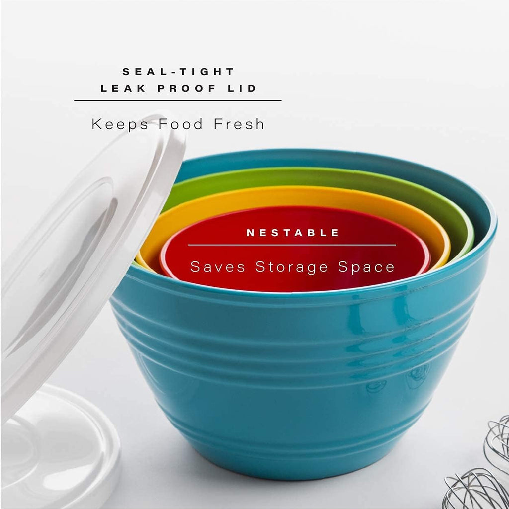 DISHFRONT Mixing Bowl Set with Lids – Nesting Plastic Bowls with Seal-Tight Leak-Proof Lids for Mixing, Serving & Food Storage