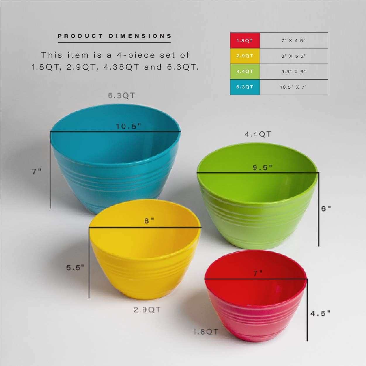 DISHFRONT Mixing Bowl Set with Lids – Nesting Plastic Bowls with Seal-Tight Leak-Proof Lids for Mixing, Serving & Food Storage