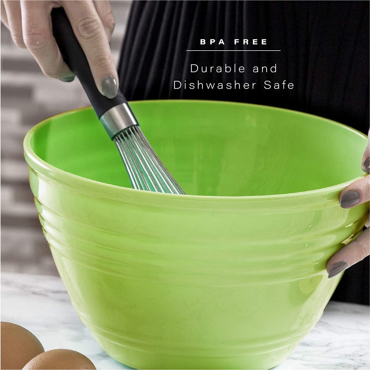 DISHFRONT Mixing Bowl Set with Lids – Nesting Plastic Bowls with Seal-Tight Leak-Proof Lids for Mixing, Serving & Food Storage