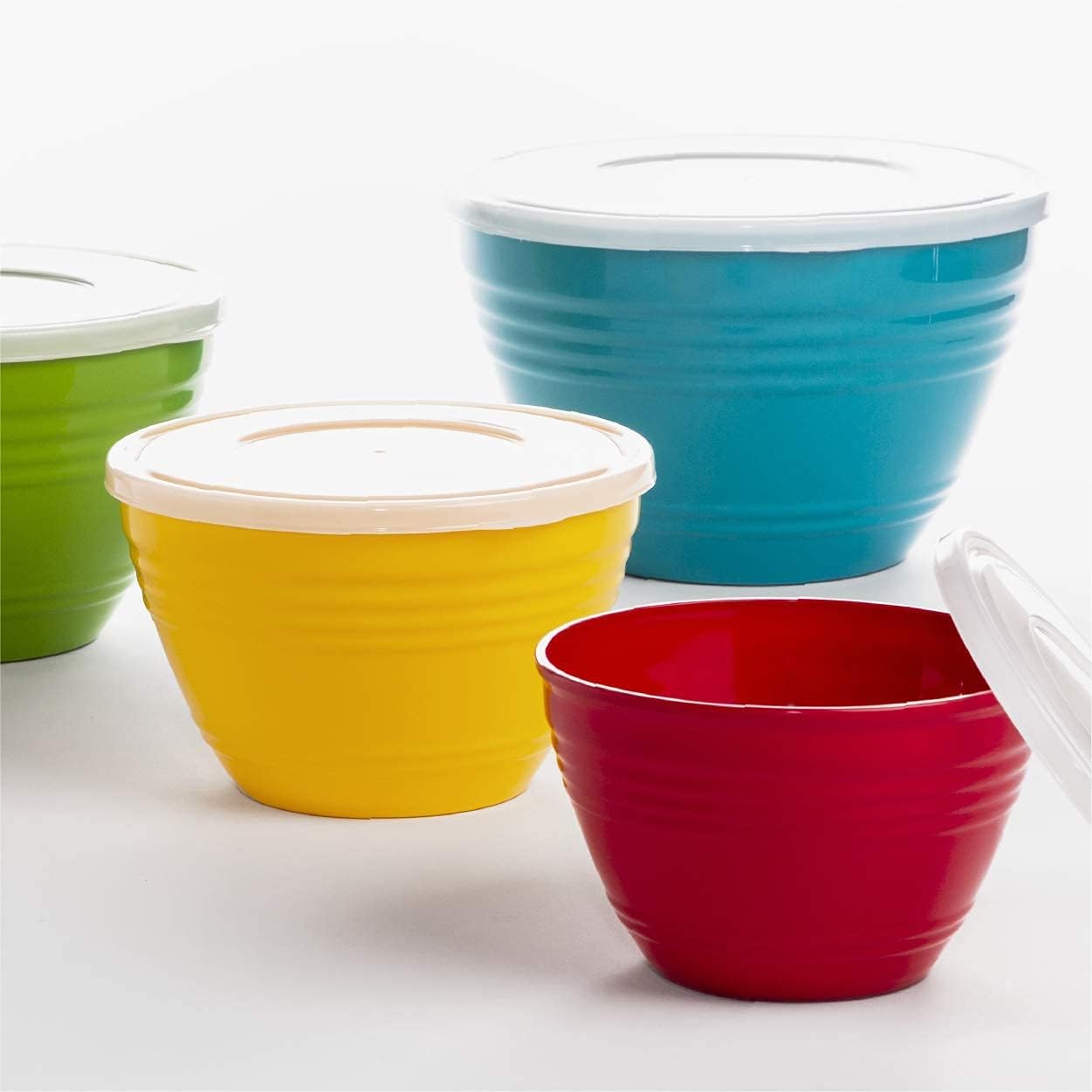 DISHFRONT Mixing Bowl Set with Lids – Nesting Plastic Bowls with Seal-Tight Leak-Proof Lids for Mixing, Serving & Food Storage