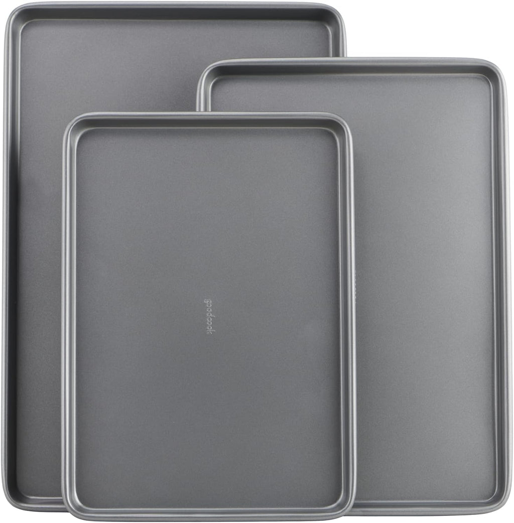 DISHFRONT Nonstick Baking Sheet Set – 3-Piece Heavy-Duty Steel Cookie & Baking Pan Set
