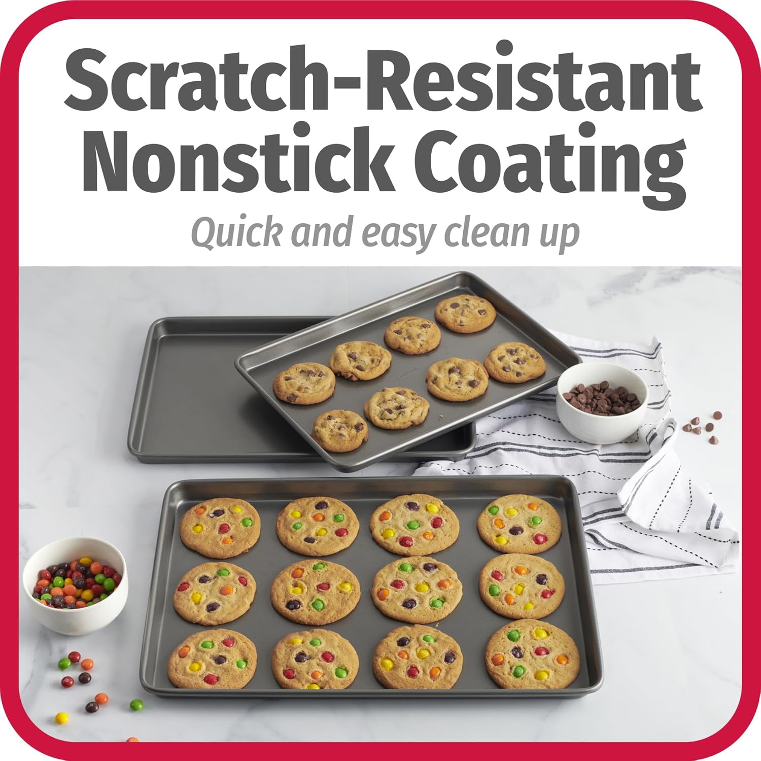 DISHFRONT Nonstick Baking Sheet Set – 3-Piece Heavy-Duty Steel Cookie & Baking Pan Set