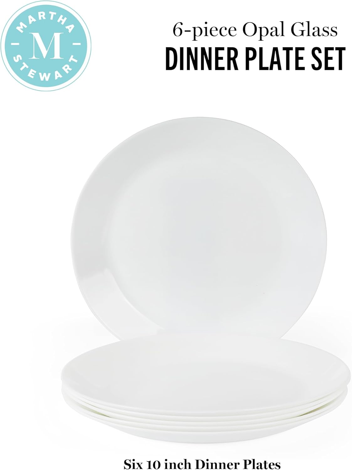 DISHFRONT3 Opalton Dinner Plates 6-Piece 10-Inch Plate Set – Elegant Everyday Dining Plates