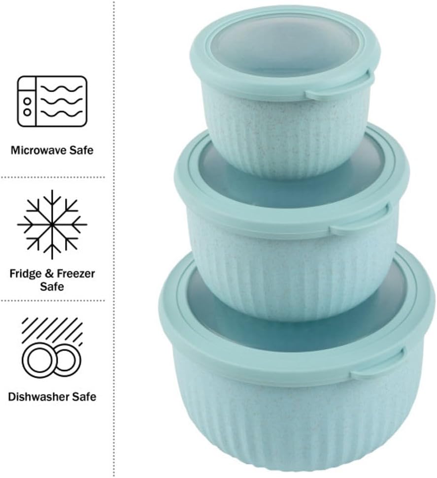 DISHFRONT Set of 3 Bowls with Lids – Microwave & Freezer Safe Food Storage Bowl Set