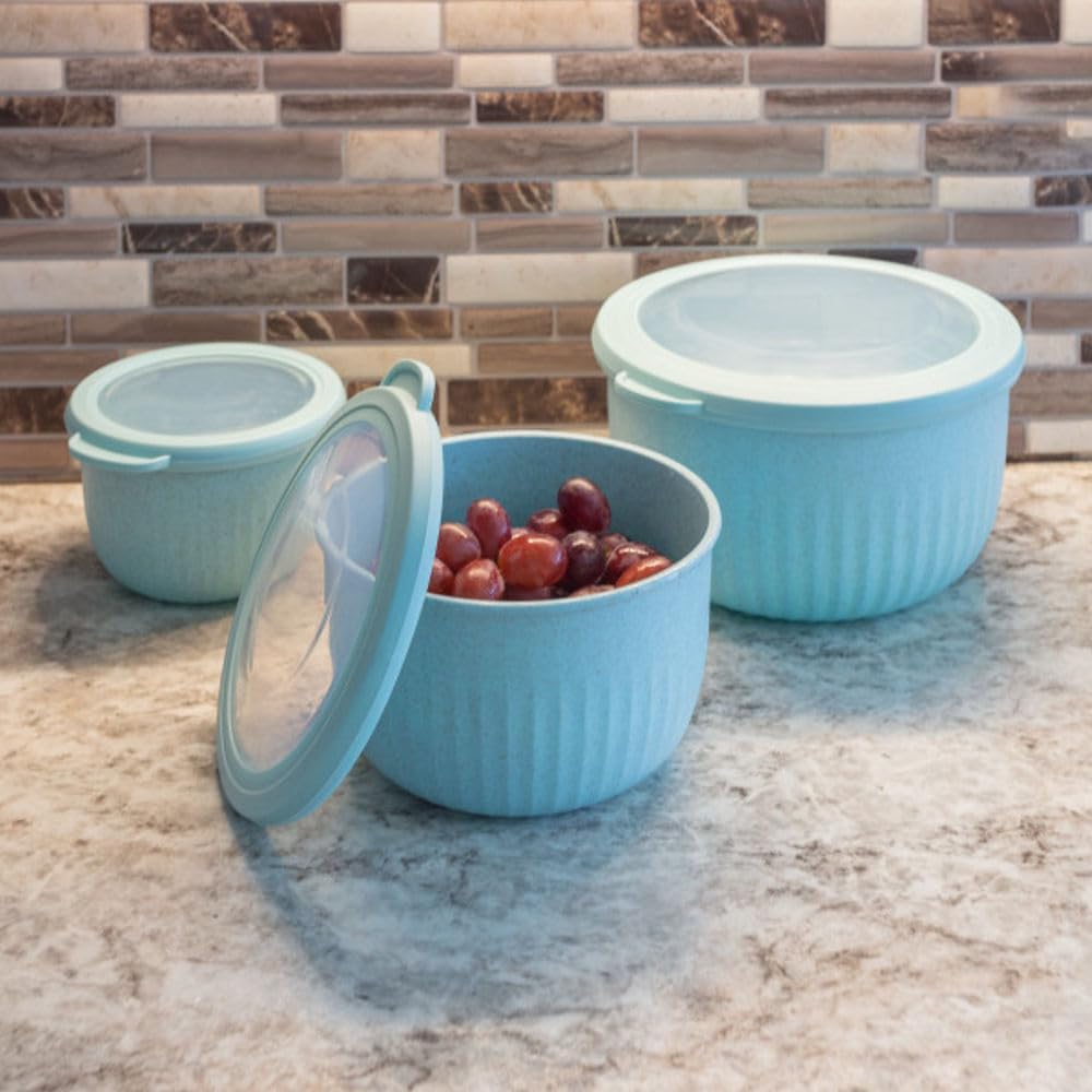 DISHFRONT Set of 3 Bowls with Lids – Microwave & Freezer Safe Food Storage Bowl Set
