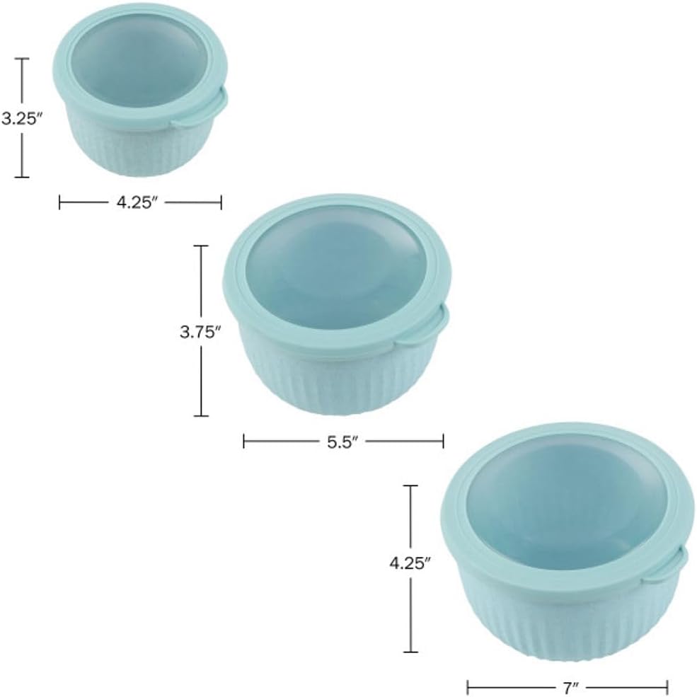 DISHFRONT Set of 3 Bowls with Lids – Microwave & Freezer Safe Food Storage Bowl Set